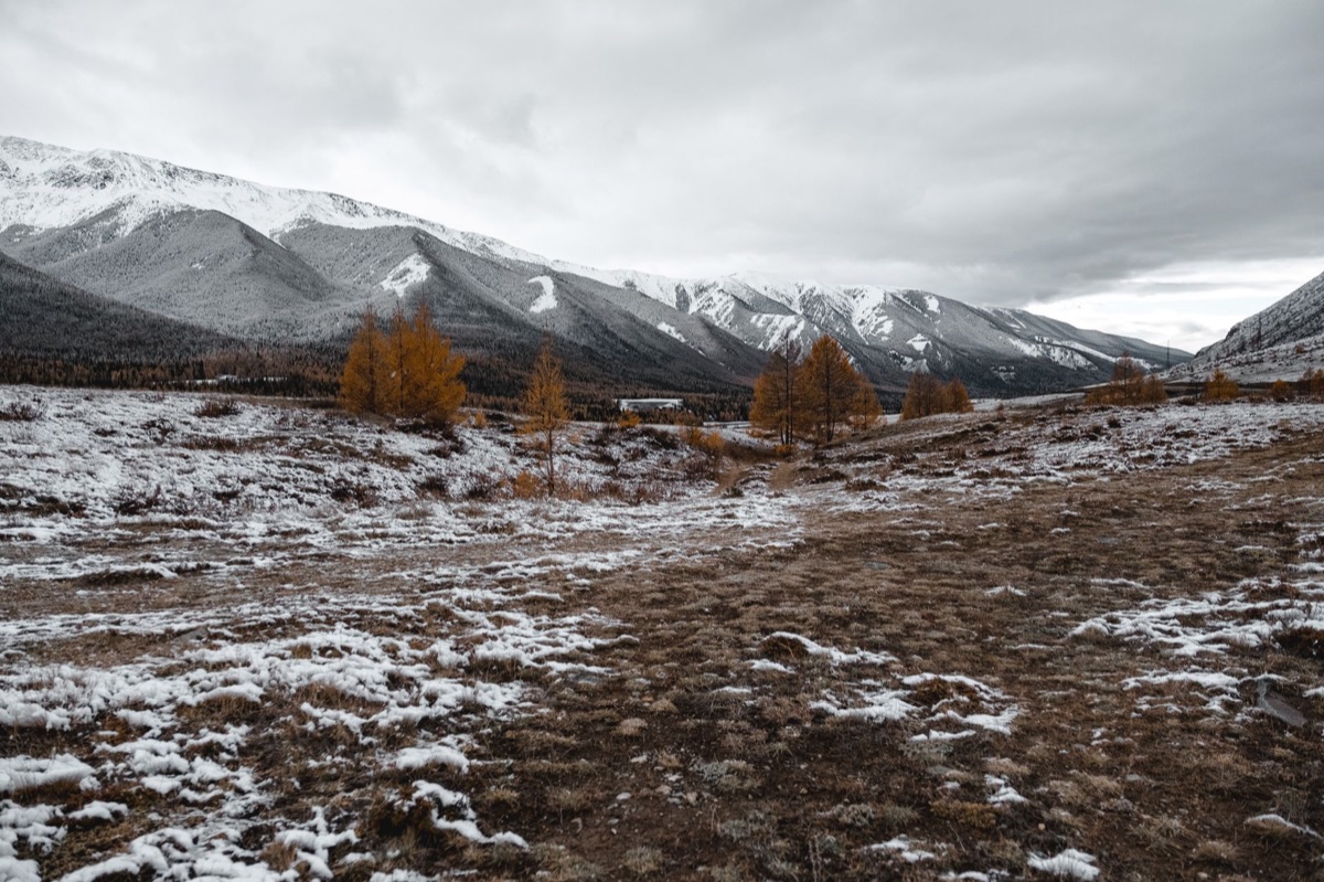 The vast, snow-covered peaks of the Ural Mountains