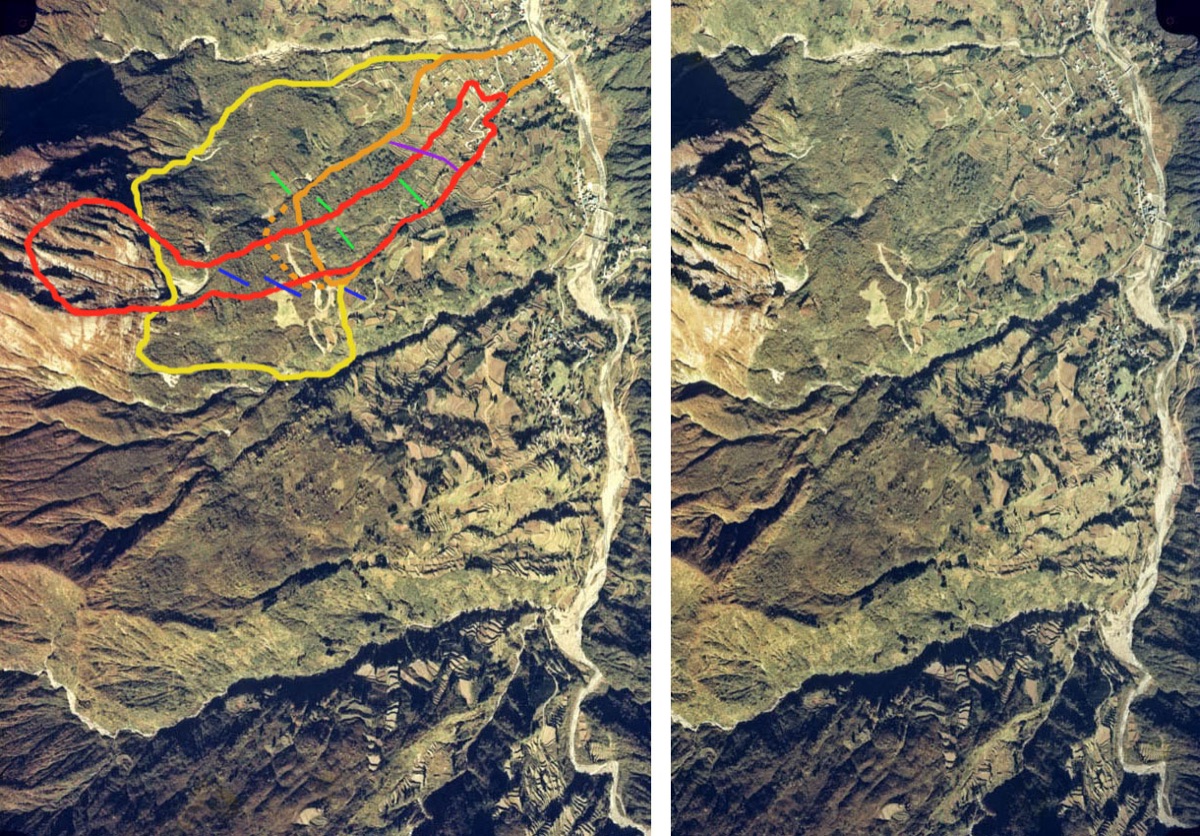 Avalancha de nieve en la ladera de una montaña