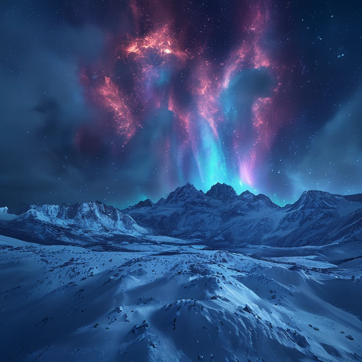 Phénomène lumineux mystérieux dans le ciel nocturne au-dessus de la neige