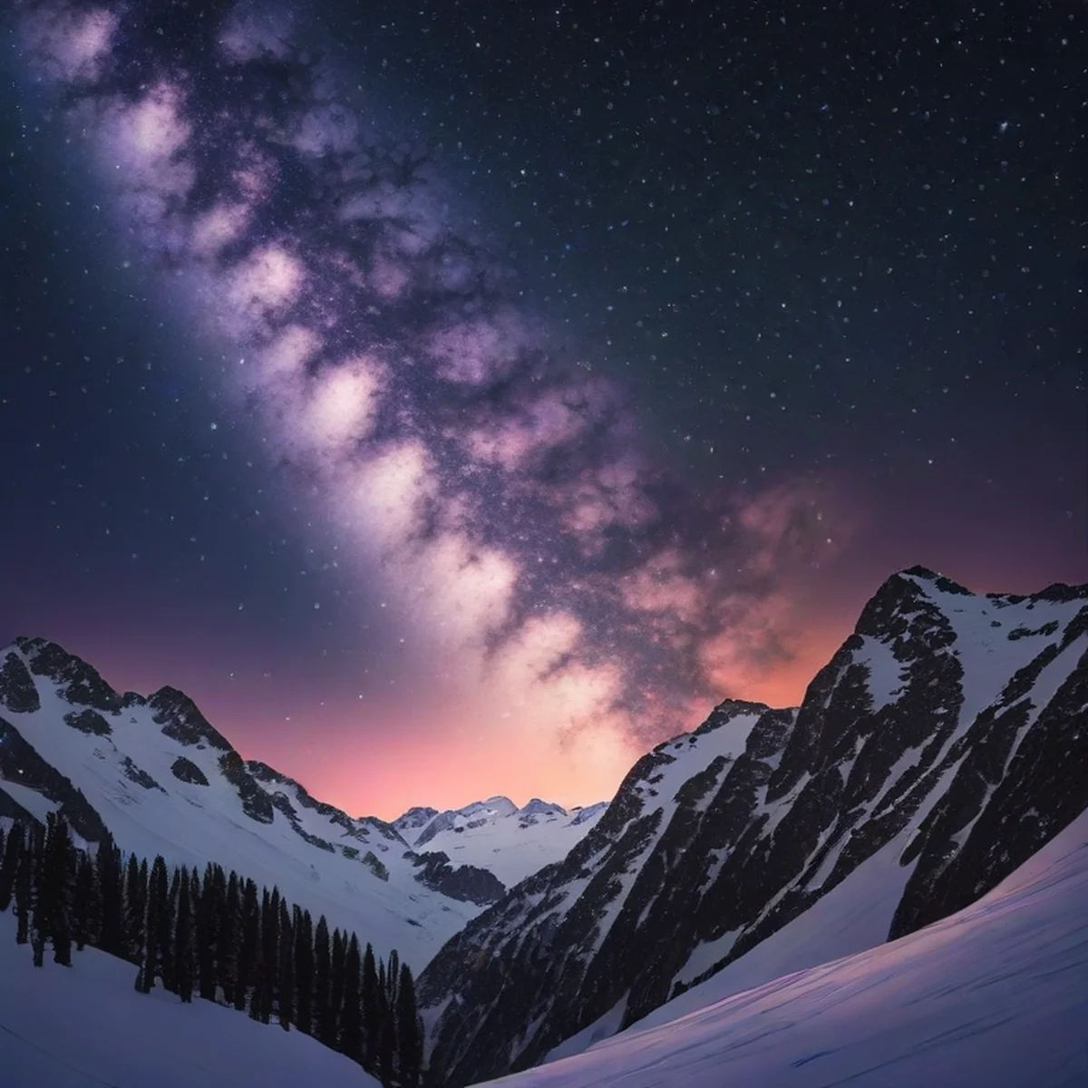 Representação abstrata de luzes misteriosas e neve em uma noite escura.