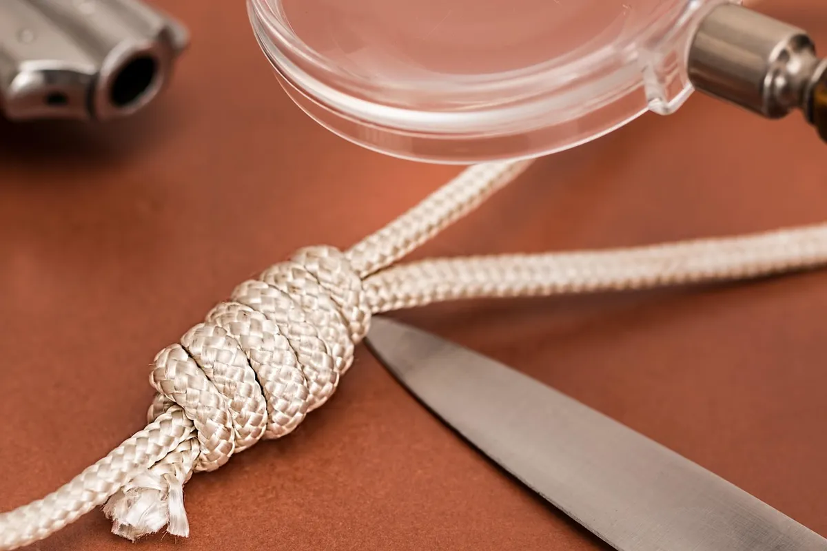 detective, crime scene, dagger, knife, hangman's noose, rope, magnifying glass, investigate, murder, evidence, criminal, killing, assassination, forensic, homic