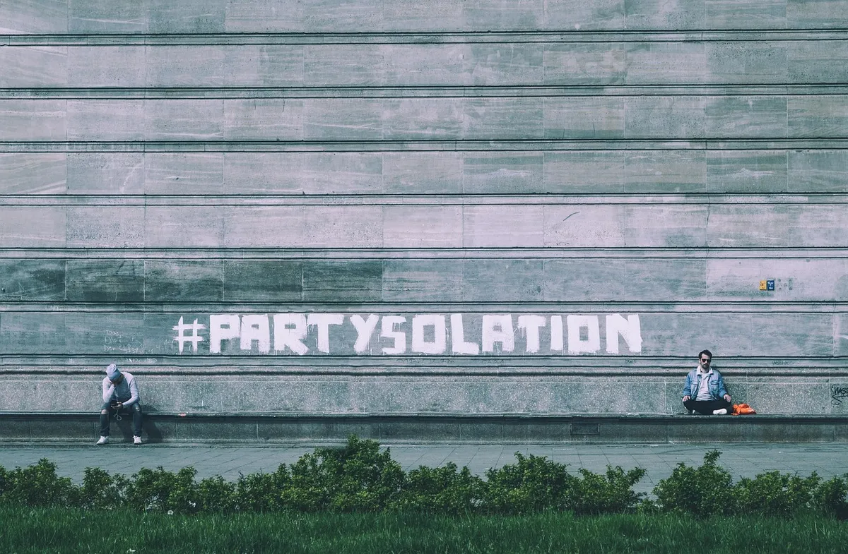 distance, people, isolation, protection, corona, infection, virus, restriction, event ban, graffiti, wall