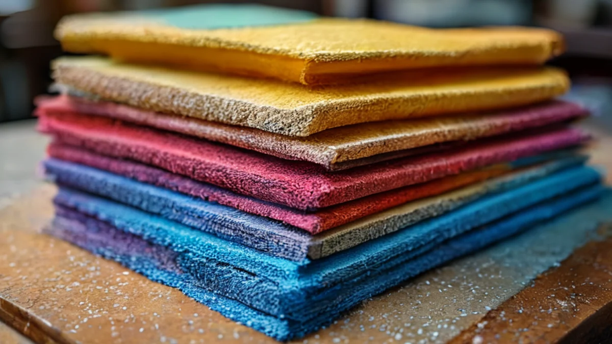 Eine Stapel von Sandpapierblättern auf einer flachen Oberfläche