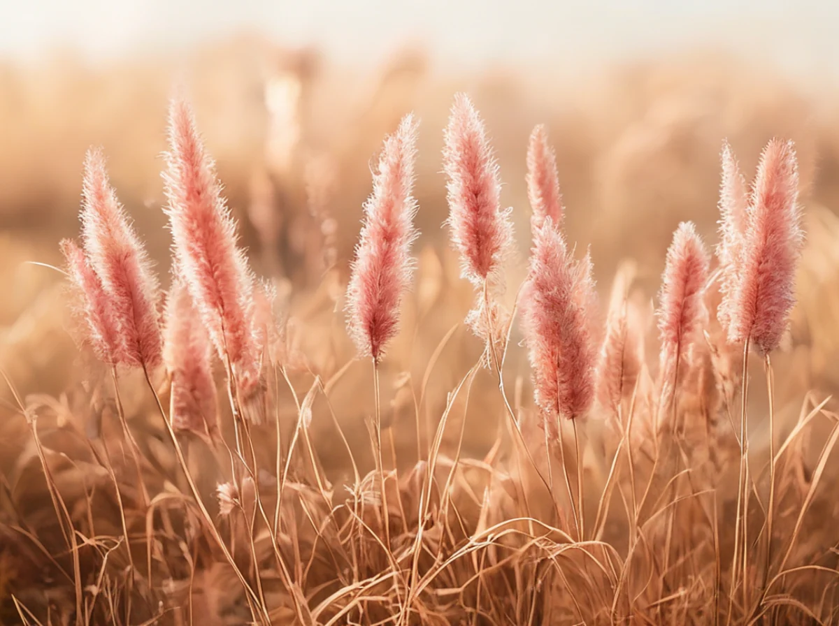 In einer natürlichen Umgebung wächst ein Feld mit pinken Muhley-Grasblüten.