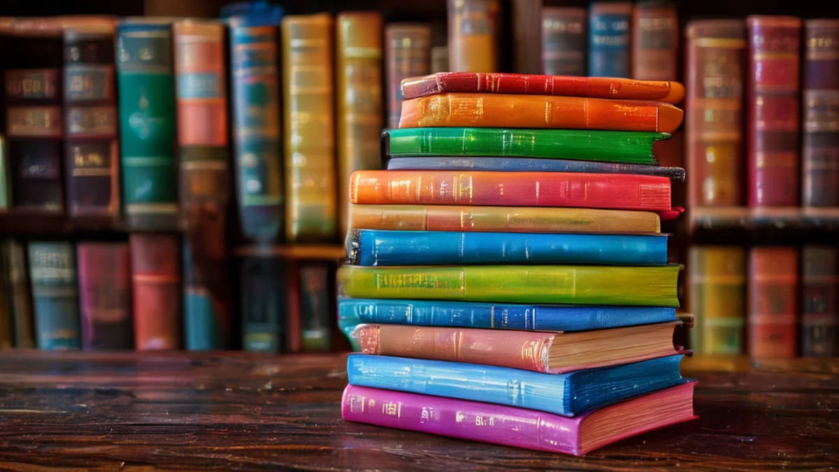 Un tas de livres brochés épais alignés verticalement.